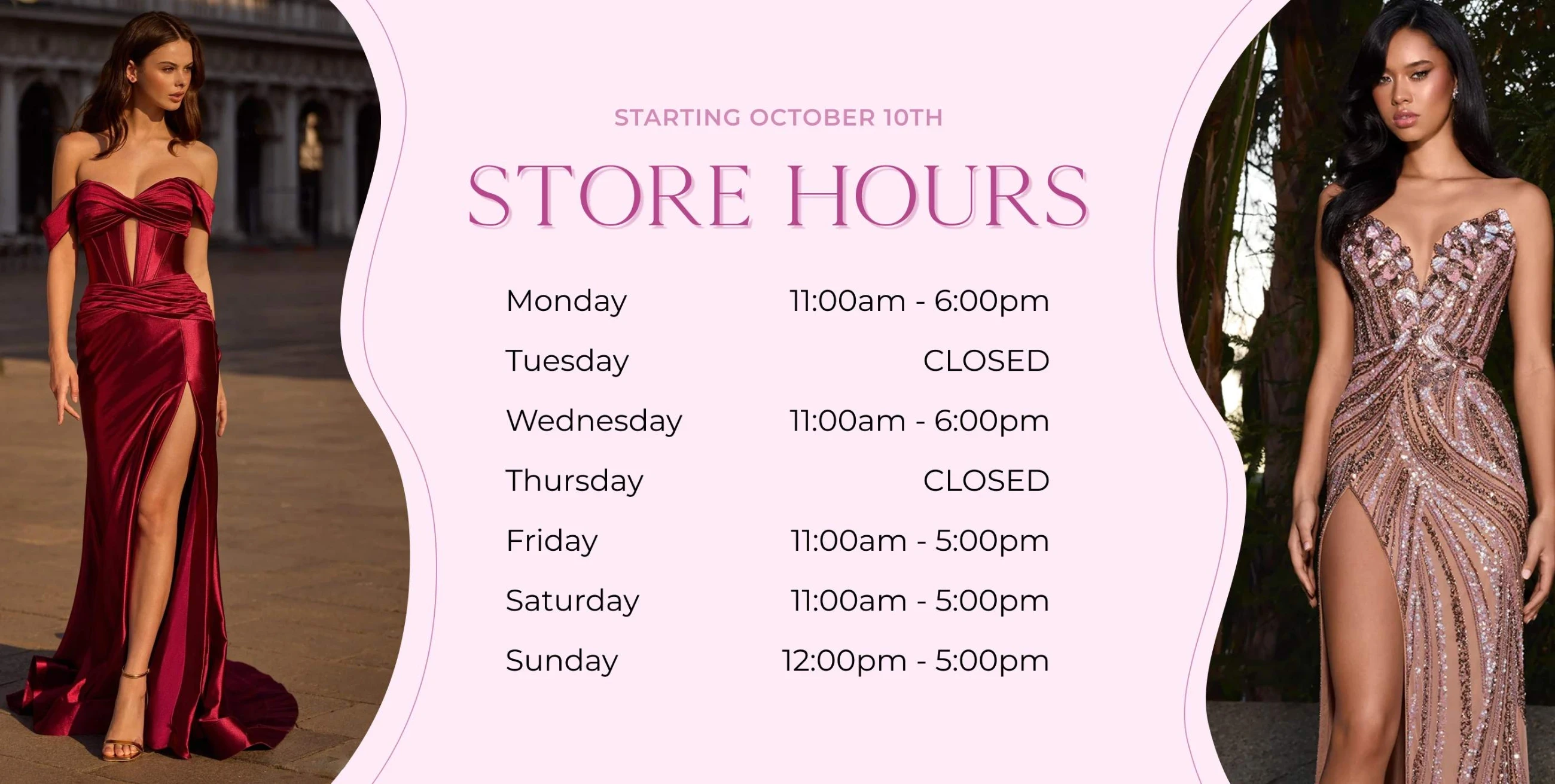 New store hours, desktop banner